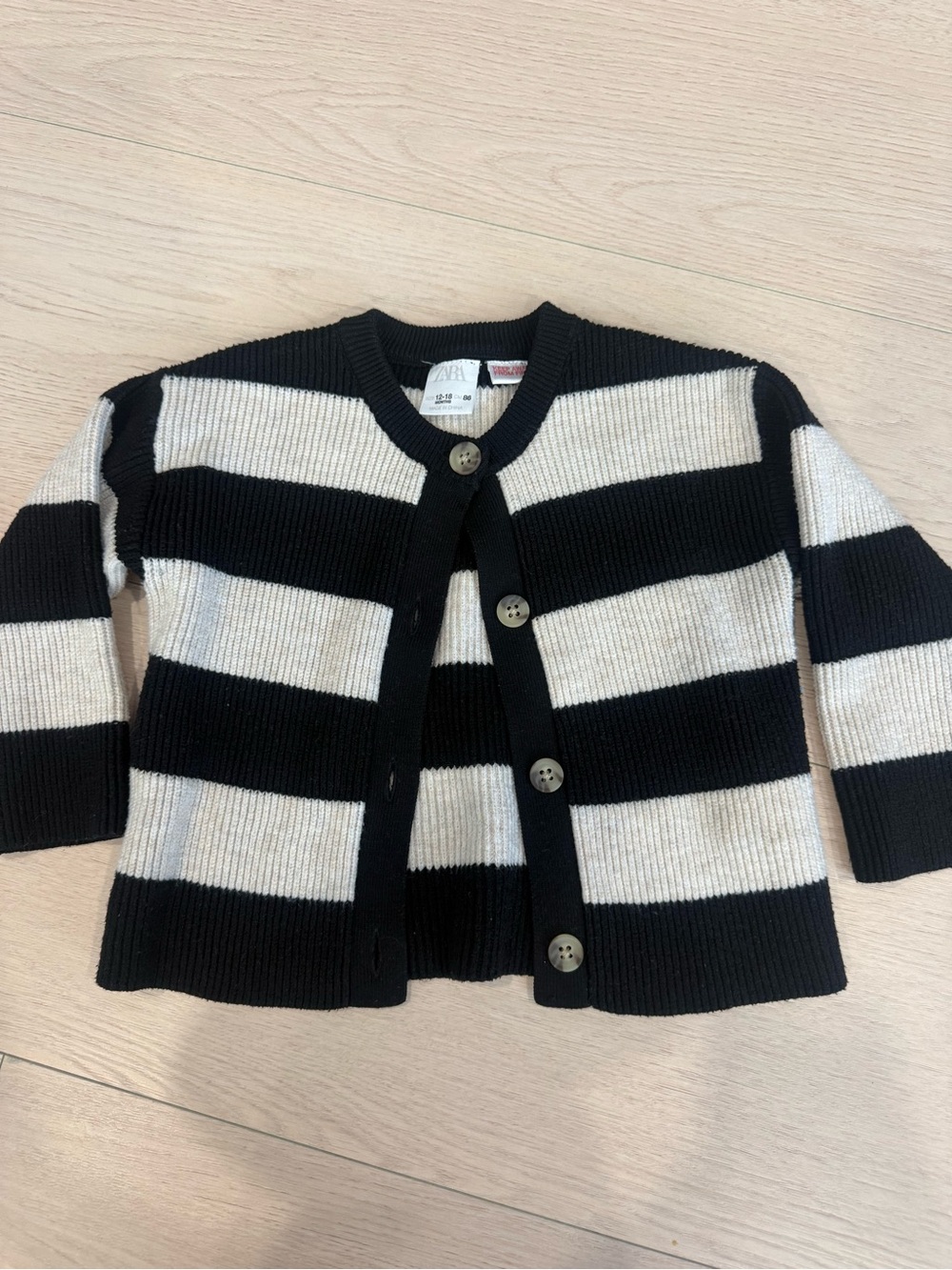 Zara Black and Cream Striped Kids Cardigan Sweater | 12-18 Months